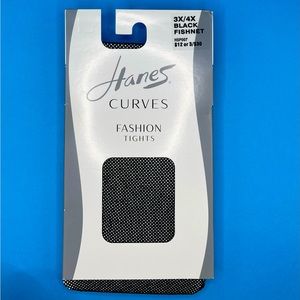 Hanes Curves Fashion Fishnet Tights, Black, Size 3X/4X